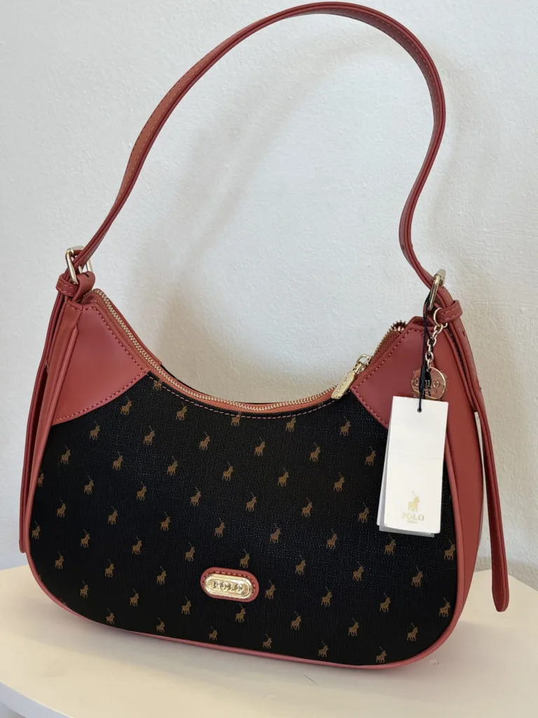 Polo navy monogram hobo with coral trim