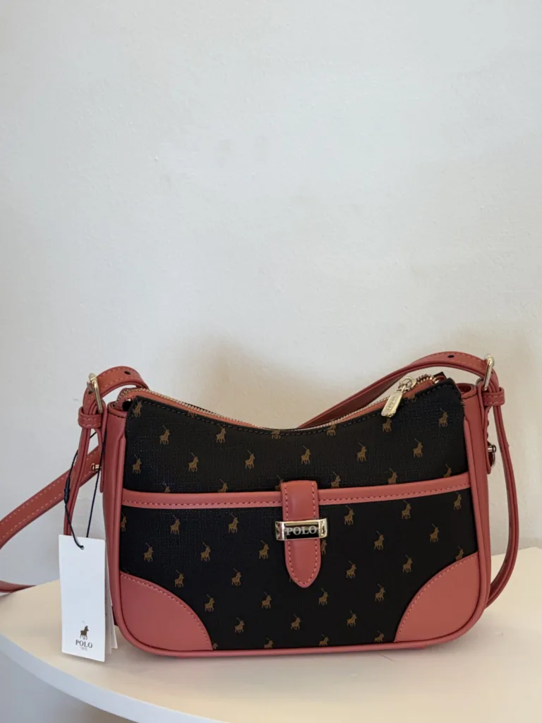 Polo navy monogram crossbody with coral trim
