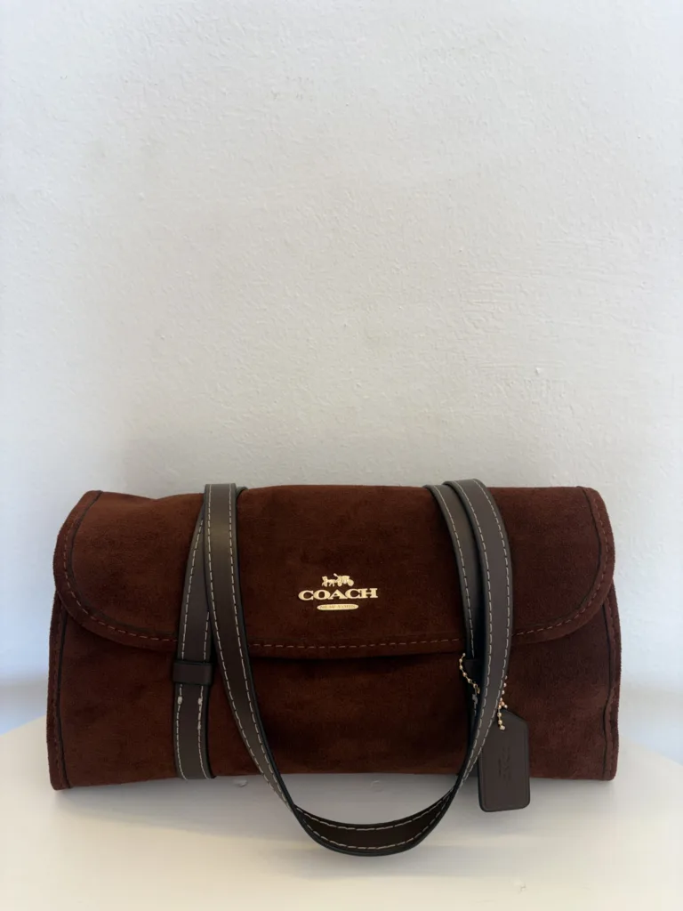 Coach brown suede barrel duffle bag