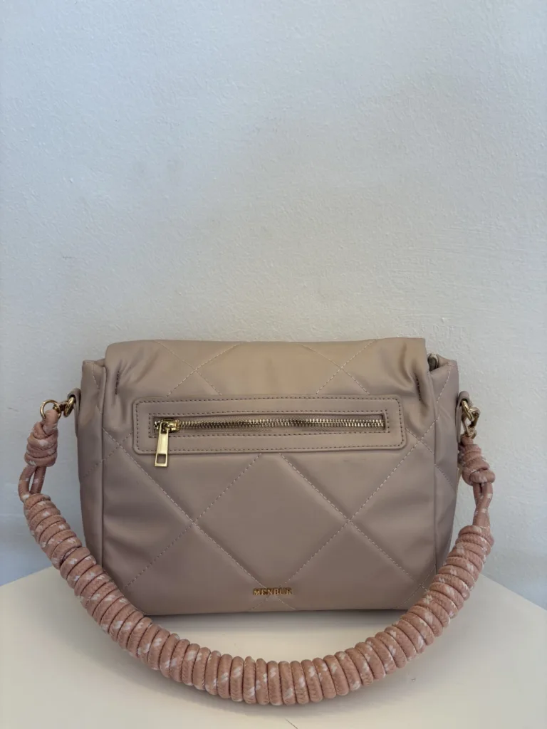 Nude quilted crossbody with braided handle