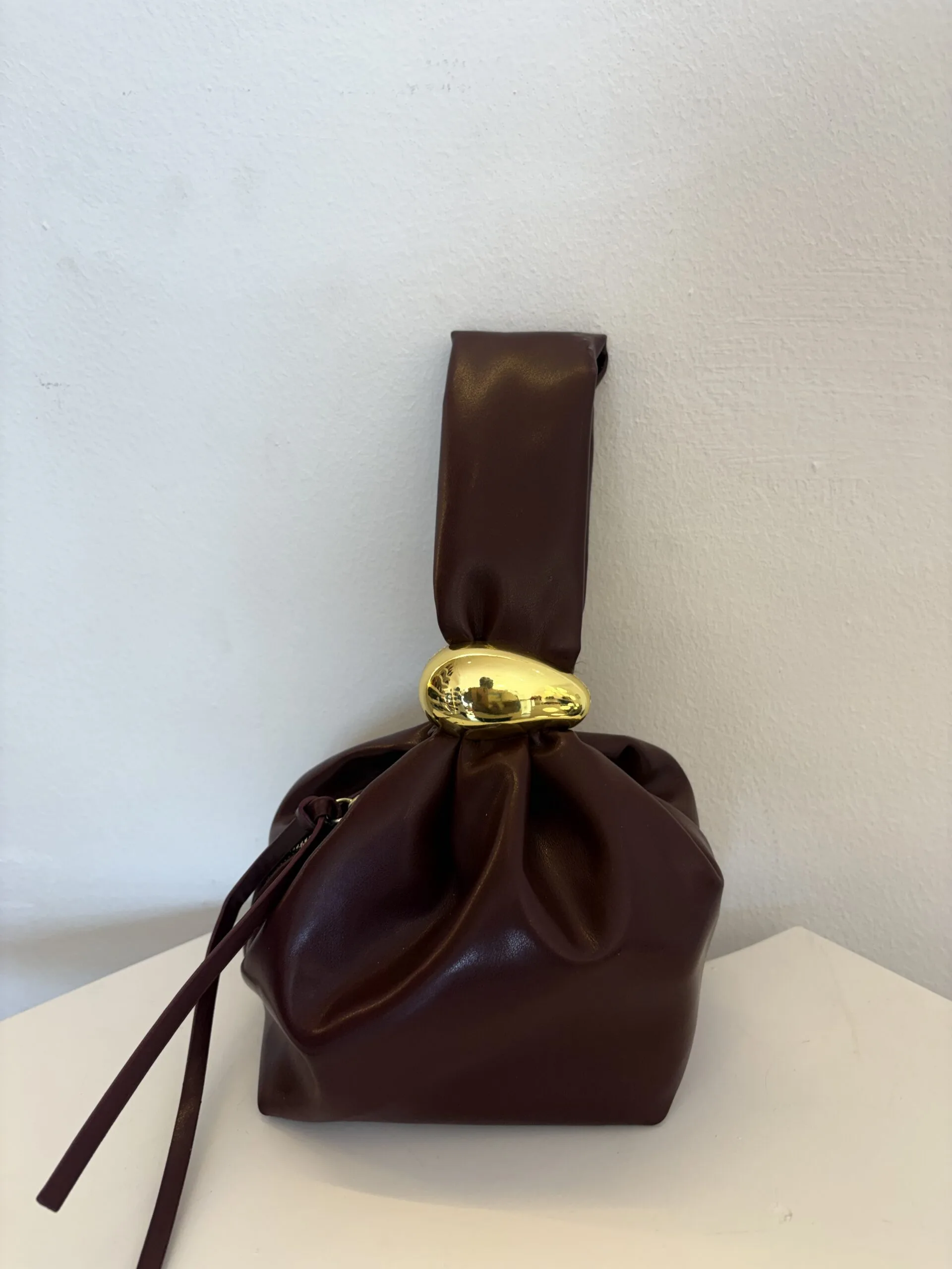 Luella burgundy ruched pouch with ring handle