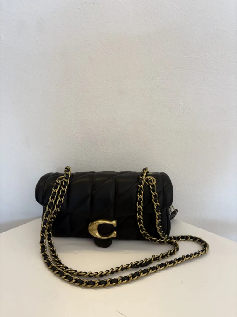 Coach black quilted flap bag with chain
