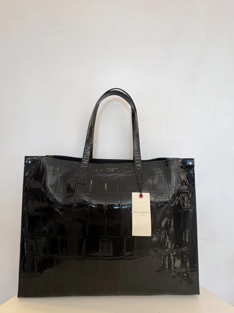 Black patent croc tote