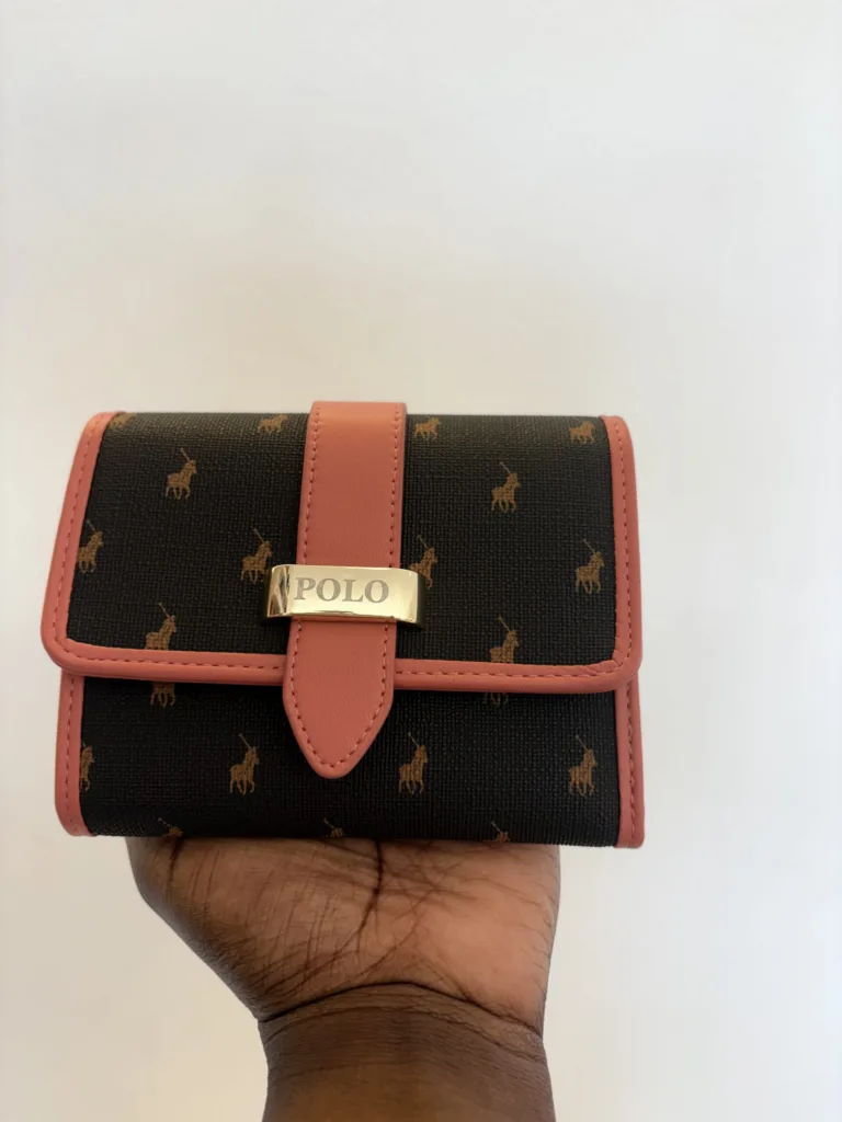 Polo black and coral print compact wallet