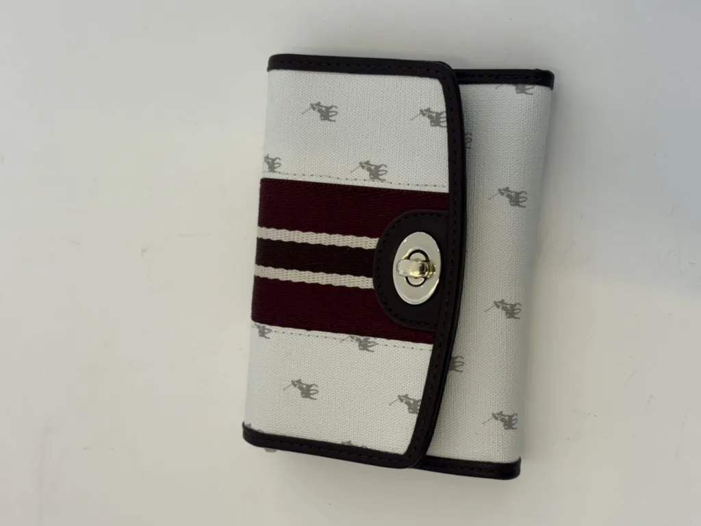 Polo white and burgundy stripe long wallet